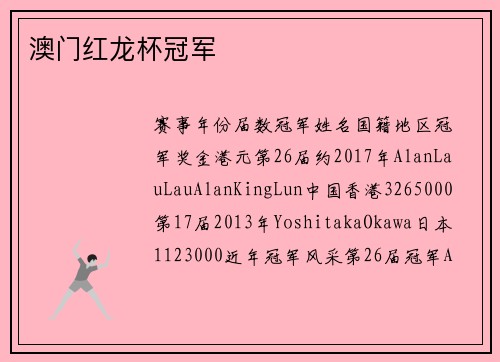 澳门红龙杯冠军